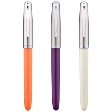 Imagem de Conjunto de 3 canetas-tinteiro Jinhao 86 (resina laranja, roxa e branca) pontas extrafinas com conversor de tinta recarregável