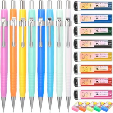 Imagem de Affrolling Conjunto de 21 lapiseiras coloridas de 0,7 mm, inclui refis de lápis mecânicos coloridos, borrachas, artigos de papelaria para escrever, desenhar e esboçar estudantes de escritório