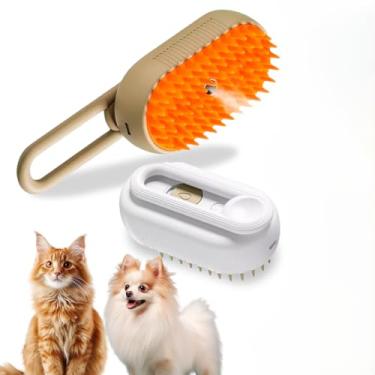 Imagem de Escova a Vapor p/Gatos e Cães 5 em 1 – Massageadora, Removedor de Pelos, Cerdas de Silicone, Recarregável USB, Alça Dobrável, Banho & Tosa em Casa
