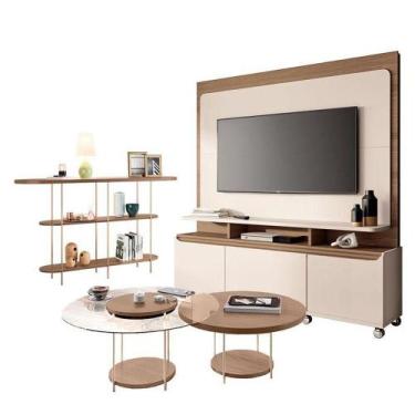 Imagem de Estante Home Theater Quantum Off White Castanho E Aparador Infinity E 