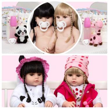 Imagem de Bebe Reborn Gêmeas Menina Girafinha Pandinha Linda 27 Itens - Cegonha 