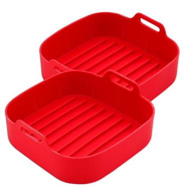 Imagem de Kit 2 Formas de Air Fryer Original - Silicone Resistente Quadrada com Alça Original - Vermelha 16x16cm ideal para Air Fryer de 4-5 litros