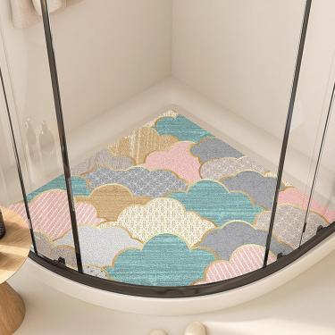 Imagem de Tapete De Chuveiro De Canto Com Furos De Drenagem, Bucha De Pvc Curvo Tapete De Banho Antiderrapante Anti-molde, Tapetes De Chuveiro Antiderrapantes Para Chuveiro Interno, F, 90x90cm(36x36inch)