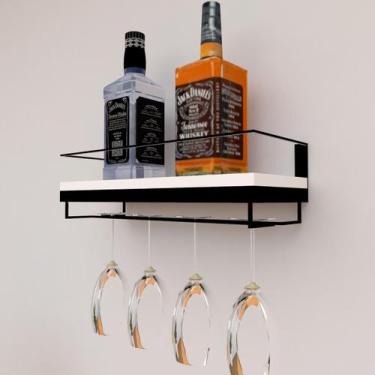 Imagem de Adega Bar bebida com porta taça 50cm Branco - WLArteFerro