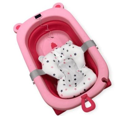Imagem de Banheira Dobrável Infantil com Termômetro Digital Portátil Segura e Pr