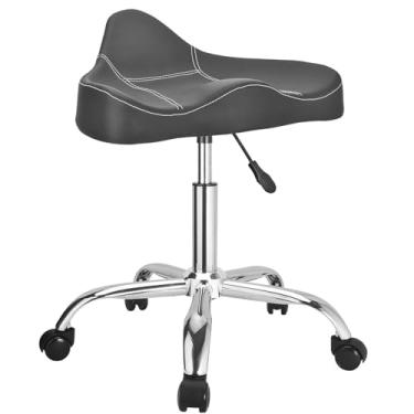 Imagem de JOSTZHXIN Banqueta giratória de couro PU ajustável em altura, cadeira de trabalho de desenho SPA com rodas, cadeira de salão de escritório em casa (estilo 2)