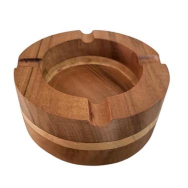Imagem de Cinzeiro Redondo Artesanal Envernizado Em Madeira Nobre 10x6cm