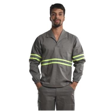 Imagem de Camisa Profissional Trabalho Brim Leve Elástico Punhos Faixa Refletiva