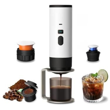Imagem de RQUOIRE Cafeteira portátil 3 em 1, máquina de café expresso, cafeteira de viagem com autoaquecimento compatível com cápsulas NS, DG e café moído, mini máquina de café expresso pequena para acampamento