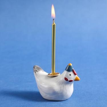 Imagem de Honeydak Decoração de bolo de galinha de cerâmica, suporte de vela de galinha branca como neve, enfeite de bolo de aniversário de frango, feito à mão, estatueta de fazenda de galinha para decoração de