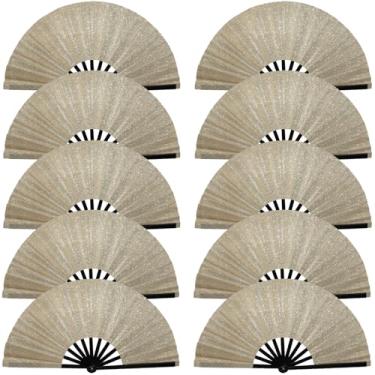 Imagem de 10 peças de leque de botas no chão, fãs de palmas para dança de linha, fãs de rave grandes com glitter de 33 cm, ventilador dobrável portátil dobrável para dança, festivais de música EDM e festas