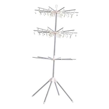 Imagem de DimyFew Varal de roupas, varal dobrável para secar roupas, suporte giratório, cabide para roupas, cabide vertical para roupas de cama, viagem, 3 Camadas 60 Clipes