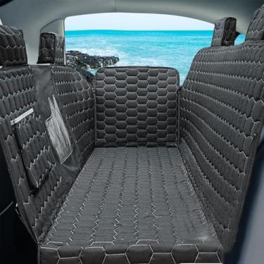 Imagem de Meginc Capas de assento de cachorro para banco traseiro, capas de assento de cachorro Tesla Model 3, capa de cachorro 100% à prova d'água para banco traseiro resistente à prova de arranhões rede antiderrapante para carro com tela de janela visual e proteção de encosto de cabeça