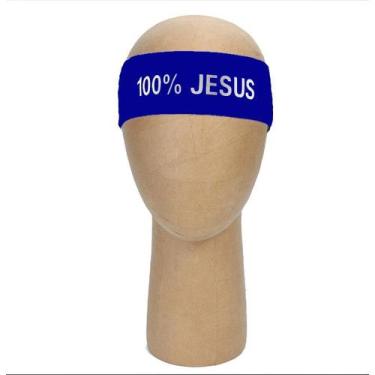 Imagem de Bandana 100% Jesus Azul Letras Brancas - NoBrand, Azul, Unico