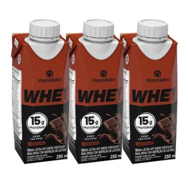 Imagem de Kit 3 Piracanjuba Bebida Whey Zero Lactose Chocolate 250ml