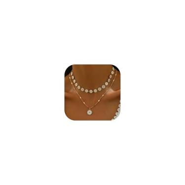 Imagem de Zurlcdye Colar Boho para mulheres, gargantilha de flor branca em camadas, com pingente de margarida, girassol, joia delicada para roupas casuais, festivais de verão, presentes para ela, Zinco, Sem