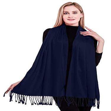 Imagem de CJ Apparel Cachecol com design de cor sólida xale nepalês segundos capa de rosto de pashmina, Navy Blue (Col # 90d), One Size