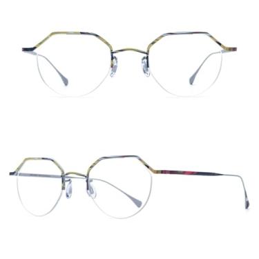 Imagem de VFDHN Armação de óculos de titânio masculina, sem aro, óculos de grau poligonais, com aro médio, ultraleve (rosa)