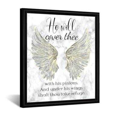 Imagem de KREATIVE ARTS Arte de parede com escrituras de asas de anjo 50 x 61 cm impressão religiosa em tela emoldurada vertical com verso da Bíblia decoração cristã com moldura preta para quarto, sala de estar