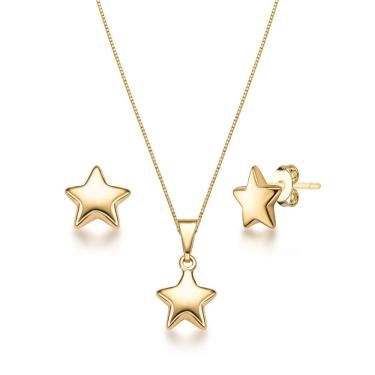 Imagem de Kit Colar Brinco Pingente Estrela Joias Folheada a Ouro 18k