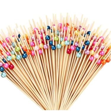 Imagem de 200 palitos de coquetel de 4,7 polegadas, palitos de bambu para aperitivos espetos de bambu natural pérola coctail palitos ou bebidas, frutas, charcutaria, mini palitos de comida de casamento