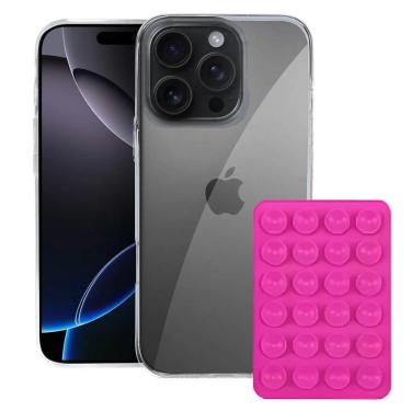 Imagem de Kit Capa Crystal Slim Para Iphone 16 Pro Max + Ventosa Rosa