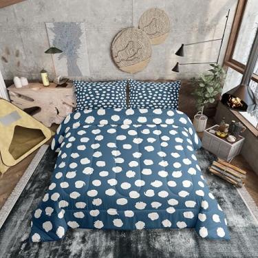 Imagem de Erosebridal Jogo de cama casal com pinceladas, boêmio, para crianças, adolescentes, adultos, geométrico, casa de fazenda, azul, conjunto de edredom para todas as estações