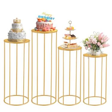 Imagem de Vorriop Suporte cilíndrico de mesa de pedestal reforçado para festa, 4 peças - conjunto de mesa de bolo de cilindro dourado de 90 cm, suporte de flores para casamento, festa de aniversário, decoração