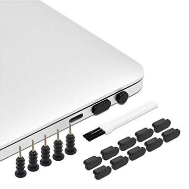 Imagem de PortPlugs Conjunto de plugues de poeira USB-C – Inclui estojo de transporte e escova de limpeza para Steam Deck Pro 14, 16, Air 13 e telefone Android USB C | Preto (17 peças)