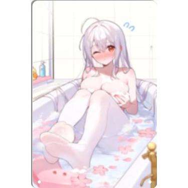 Imagem de DKLOWK Pôster de metal quente de menina anime fofo biquíni sexy placa de decoração de parede para casa bar clube quarto banheiro homem caverna Otaku 30,5 x 40,6 cm