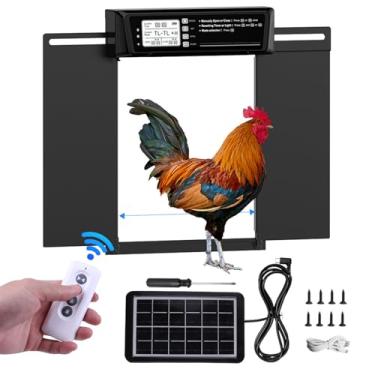 Imagem de Luocute Porta Automática de Galinheiro Com Timer, Grandes Abridores de Portas de Frango Com Energia Solar de Alumínio, Proteção Anti -pitada, Exibição de LCD, Controle Remoto, Alarme de