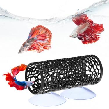Imagem de LIQWEI 1 Túnel Betta, acessórios para tanque de camarão Betta, rede com ventosas, rede oca segura, decoração de aquário para esconder peixes Bettas, brincar e descansar (preto)