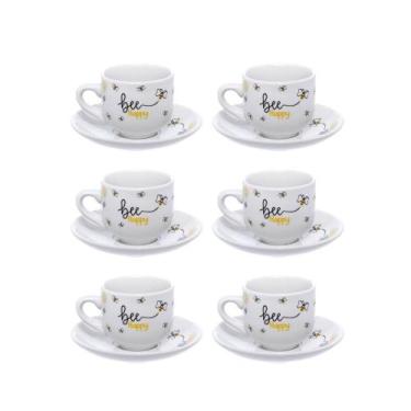 Imagem de Jogo de 6 Xícaras Café Porcelana 80ml com Pires Honey Bee Abelhinha - 