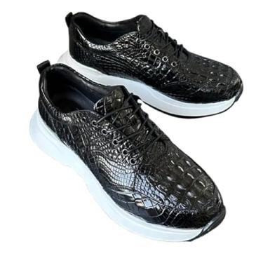 Imagem de Authentic Real Crocodile Skin Classic Black White Tênis Masculino Macio Couro Jacaré Exótico Genuíno Masculino Cadarço Sapatilha de Caminhada, Preto, 42