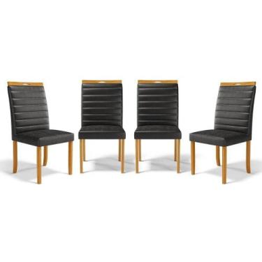 Imagem de Kit Com 4 Cadeiras Sara Madeira Maciça Estofadas Para Mesa De Jantar m