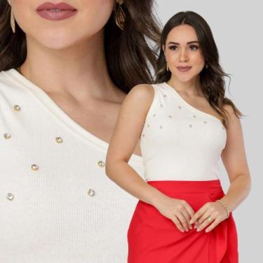 Imagem de Regata Ombro Só Ponto de Luz Blusa Nula Manga Ribana Canelada OFF Stra