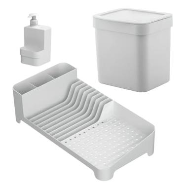Imagem de Combo Lixeira De Pia 4,7L + Escorredor de Louças + Dispenser 500ml KTE143 - Ou Branco
