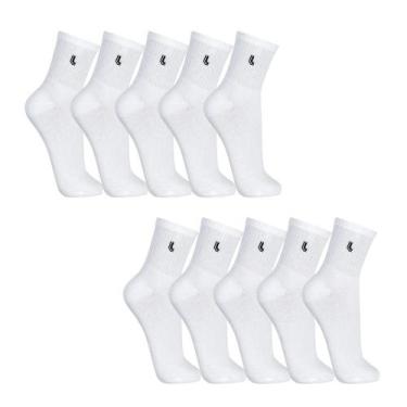 Imagem de 10 Pares Meias Masculinas Lupo Cano Médio Basica Algodão, Branco, M - 