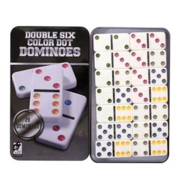 Imagem de Jogo de Dominó Colorido com Caixa Lata 28 Peças - UnyHome
