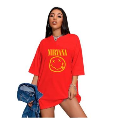 Imagem de Camiseta Oversized Feminina Banda Nirvana - FSL.CONF, Vermelho, GG