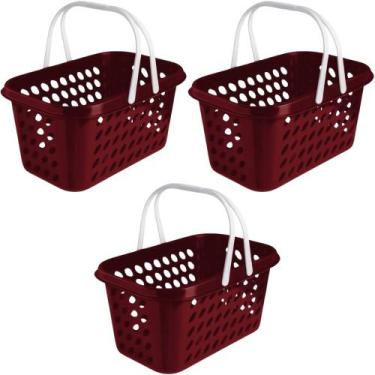 Imagem de Kit 3 Cesta Cestinha Plástica Supermercado Compras 3L c/ Alça Resisten