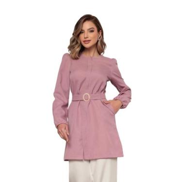 Imagem de Jaleco Feminino Manga Longa Acinturado Oxford Estela Nude - gardenia j