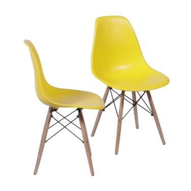Imagem de Kit 2 Cadeiras DKR Base Madeira (Amarela)
