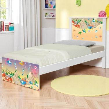 Imagem de Cama Solteiro Com Cabeceira Adesivada Fundo Do Mar Feliz