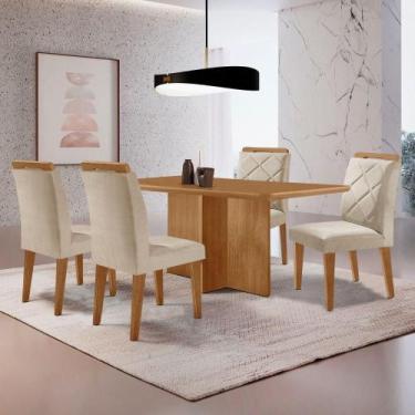 Imagem de Mesa Olimpia 120 Mdf Com 4 Cadeiras Melissa Veludo Creme Naturalle - M