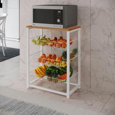 Imagem de Fruteira Com Suporte Para Micro-Ondas Barcelona Aço Branco Cesto Branc