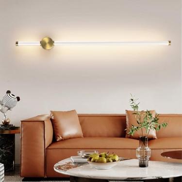 Imagem de Lâmpadas LED de parede interna 350° rotativo ângulo ajustável luminária de parede de alumínio moderna faixa longa arandela de parede acrílica para sala de estar quarto corredor escadas (luz branca