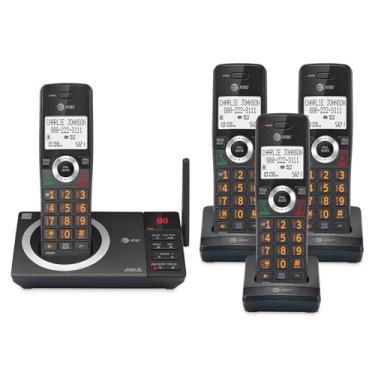 Imagem de AT&T Telefone doméstico sem fio expansível DECT 6.0 com 4 monofones com tela grande, botões grandes, secretária eletrônica, bloqueador de chamadas inteligente, longo alcance, identificador de chamadas