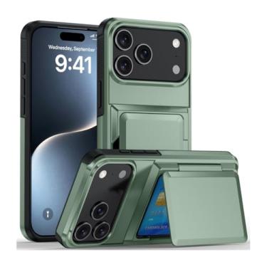 Imagem de HAOMRIYL Capa para iPhone 17 Pro Max/17 Pro/17 Air/17, porta-cartões oculto, capa fina à prova de choque, para PC, verde, 17