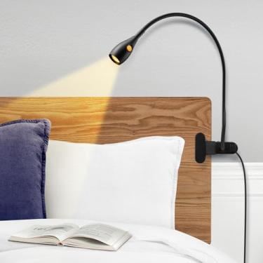 Imagem de acegoo Luz de leitura minimalista para cabeceira de cama regulável lâmpada de clipe com adaptador USB-C, pescoço de ganso flexível e interruptor de cabeça de lâmpada prático, CRI 95+
